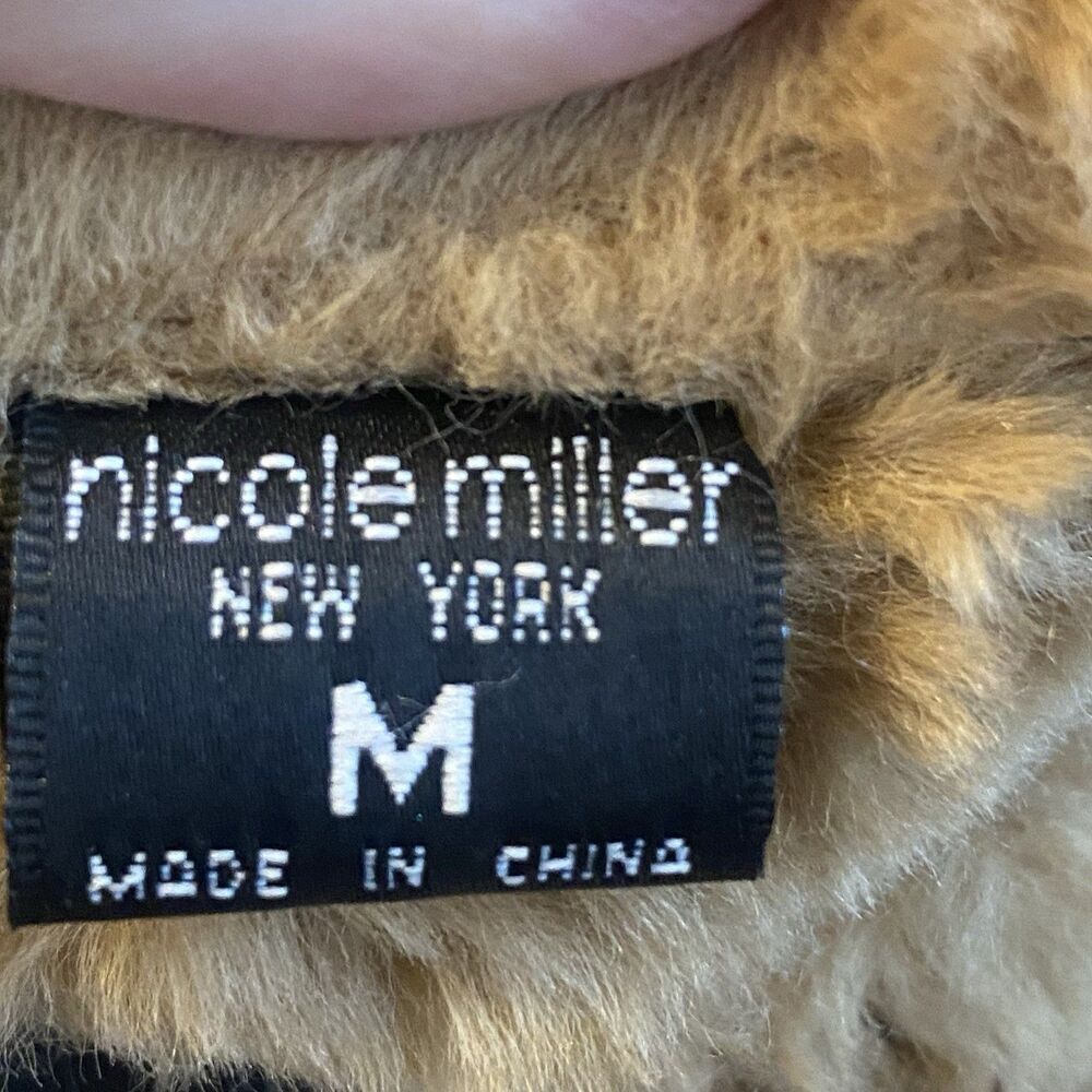 Vintage Nicole Miller Suede Leather Faux Shearling Long Coat Tan Y2K Women’s M - Picture 4 of 14